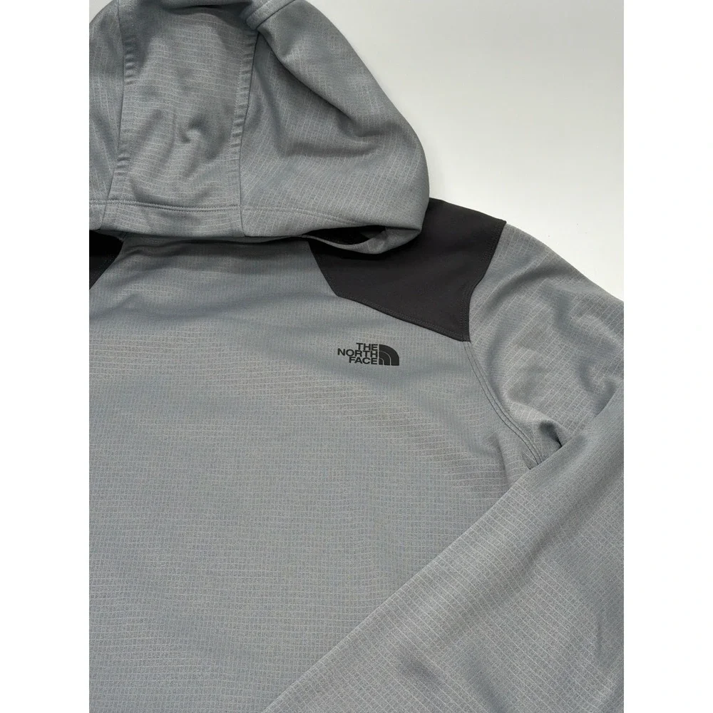 The North Face Mens Grey Grid Fleece Pullover Hoodie Size L Zippered Pockets